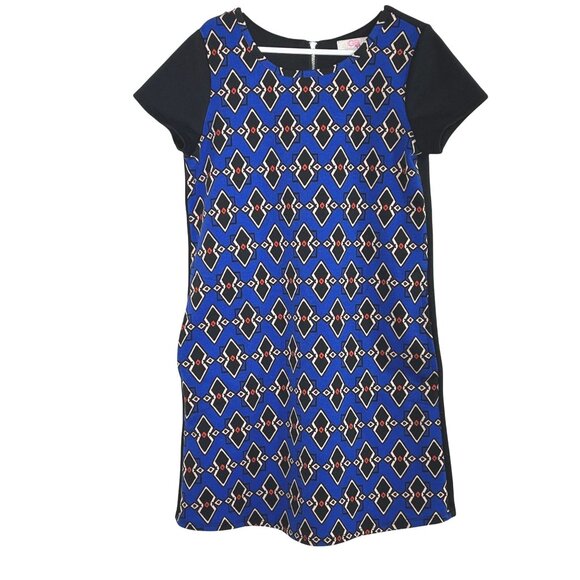 GB Girls Blue Geometric A Line Dress Size 10 • Short Sleeve Flare - Picture 1 of 6